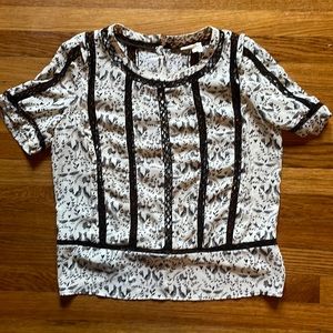 Anthropologie Top- bird with crocheted black fabric